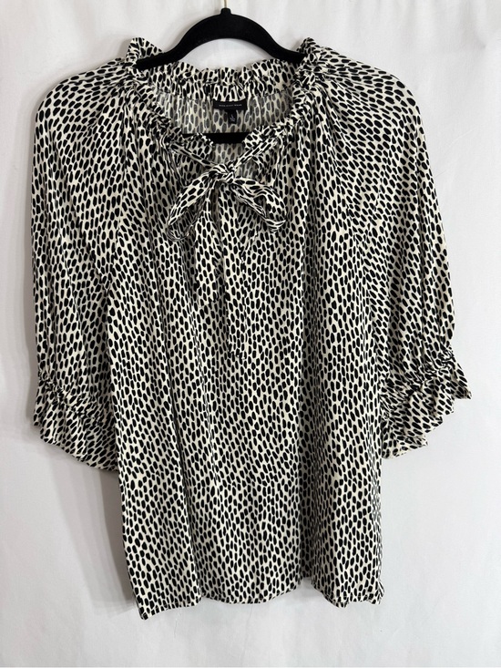 Who What Wear Tops - Who What Wear Animal Print Tie Neck Ruffle Blouse, size L